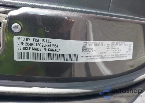 2020 Chrysler Pacifica Touring z USA, uszkodzony, nr VIN 2C4RC1FG9LR261954